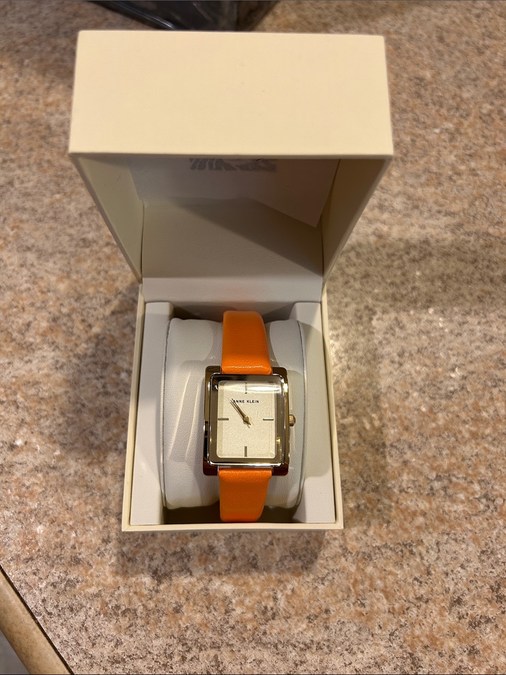 Anne Klein Orange Leather Strap Gold-Tone Square Dial Watch